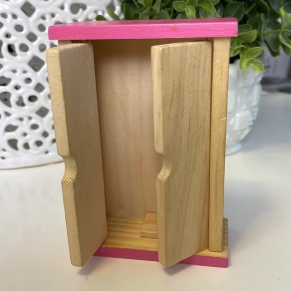 Doll House Wooden Wardrobe with Pink Accents 1:12 Scale - Picture 3 of 9